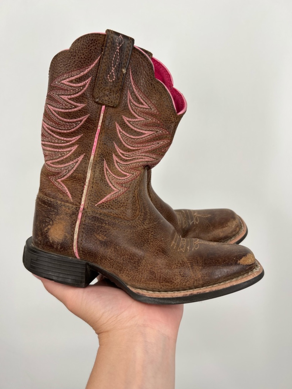 Ariat Girls Child Firecatcher Western Boots Brown Pink Embroidered Cowboy
